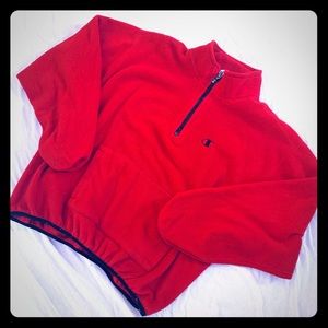 Vintage 90s Red 1/4 Zip Champion Fleece Jacket XL